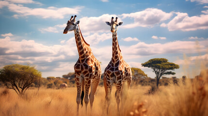 Giraffes in Natural Savannah, Generative AI