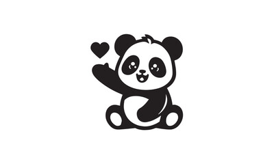 cute cartoonish panda with heart mascot logo icon , cute loving panda vector illustration