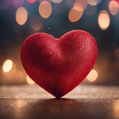 Fototapeta premium Red glass heart on wooden floor. Valentines day concept.