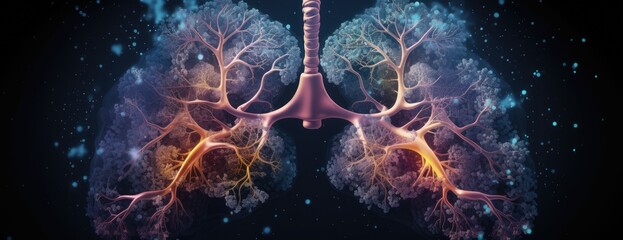 A glimpse into the future of medical science, showcasing groundbreaking research and developments focused on lung health. - obrazy, fototapety, plakaty