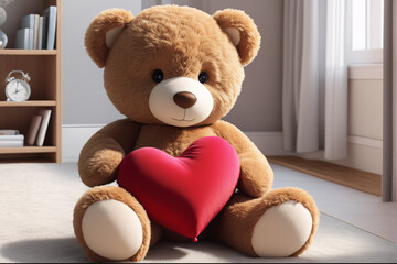 Cute teddy bear with heart shaped pillow, valentine day