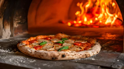 Foto op Plexiglas typical fresh Italian pizza inside a stone oven © AlphaStock