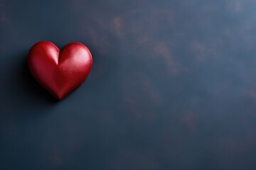Red heart on blue background. Happy Valentine's Day greeting card top view.