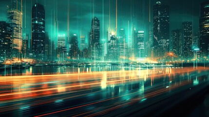 multiple exposure, orange and light beige, city skyline and light