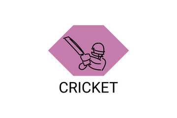 cricket sport vector line icon. an athlete playing baseball. sport pictogram, vector illustration.
