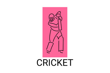 cricket sport vector line icon. an athlete playing baseball. sport pictogram, vector illustration.