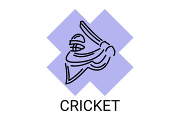cricket sport vector line icon. an athlete playing baseball. sport pictogram, vector illustration.