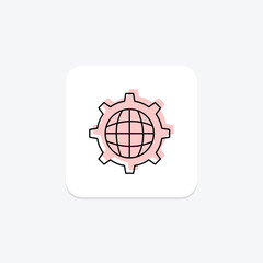 Globe in a Cogwheel color shadow line icon , vector, pixel perfect, illustrator file