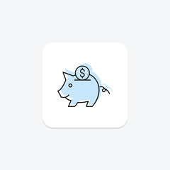 Piggy Bank color shadow line icon , vector, pixel perfect, illustrator file