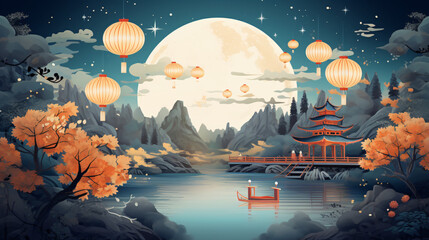 Mid autumn festival national tide illustration background