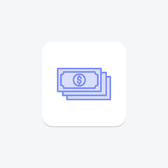 Banknote icon, budget icon, money icon, color outline icon , vector, pixel perfect, illustrator file