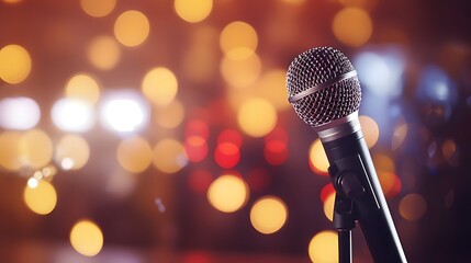 Blurred background with microphone at music party