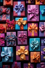 Festive Kaleidoscope of Gift Boxes: Colorful Array with Glitter and Bows - Valentine's Day Concept