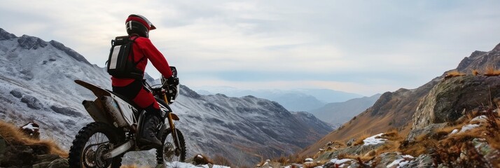 Motocross rider on the race on a snow-covered track. Motocross. Enduro. Extreme sport concept.