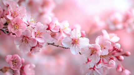 Tranquil Cherry Blossoms on Pink: Delicate Blooms with Spring Freshness - Valentine's Day Concept