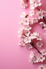 Fototapeta na wymiar Tranquil Cherry Blossoms on Pink: Delicate Blooms with Spring Freshness - Valentine's Day Concept