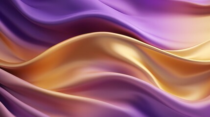 Abstract Background with 3D Wave Bright Silk Fabric. Gradient Combination Purple and Gold Colors
