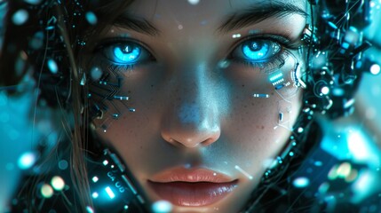 Close up portrait of a girl cyborg