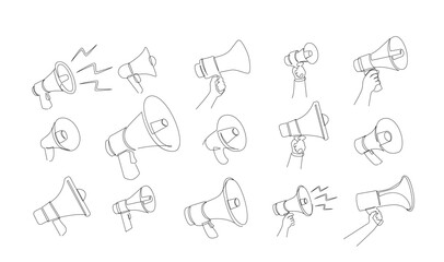 Continuous single one line art drawing of megaphone speaker for news and promotion vector illustration