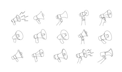 Continuous single one line art drawing of megaphone speaker for news and promotion vector illustration