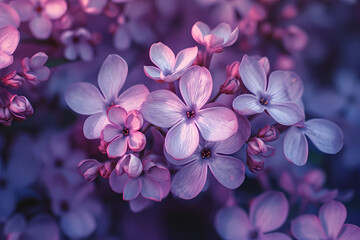 Vibrant purple petals burst forth from a delicate lilac blossom, bringing the beauty of spring to life in this stunning outdoor close-up of a flower