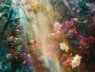 Obraz na płótnie Canvas Azalea and Cherry Blossoms in Radiant Sun Flare, a Vivid Spring Floral Explosion