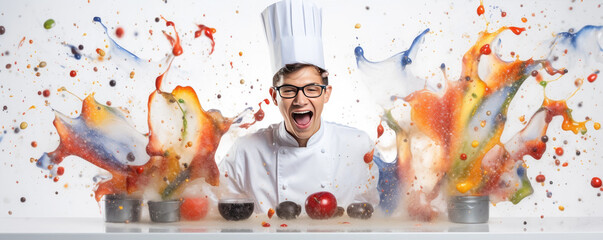 Splashing food in the air with chef