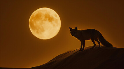 A desert fox stealthily navigating the dunes under a full moon.