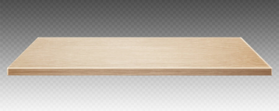 Wooden surface of desk isolated on transparent background. Kitchen top made of timber board. Light wooden tabletop. Realistic vector illustration