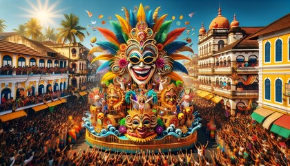 Illustration of colorful scene during goa carnival in india. - obrazy, fototapety, plakaty