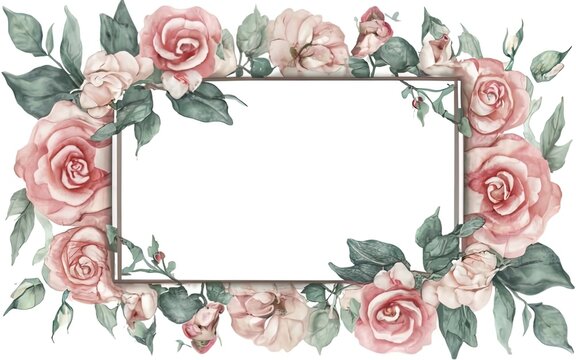Romantic pink rose wreath illustration, ideal for wedding stationery, greeting cards, and elegant branding