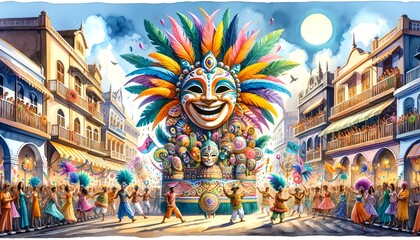Watercolor illustration of goa carnival in India.