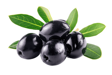 black olives with leaves isolate transparent background