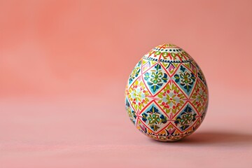 Hand-Painted Traditional Easter Egg on Pink Background