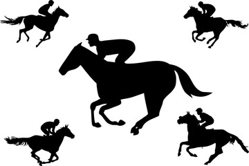 Horse Racing Competition icons. Jockeys on horses galloping on the racetrack. High HD resolution illustration for horse race competition, tournament poster and banner.