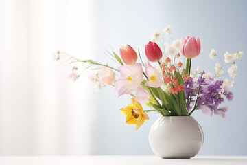 Spring flowers in vase. International Women's Day, Mother's Day. - obrazy, fototapety, plakaty