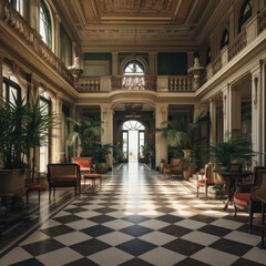 The foyer inside an Italian luxury hotel - AI Generated Digital Art - obrazy, fototapety, plakaty