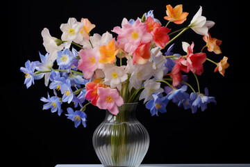 Spring flowers in vase. International Women's Day, Mother's Day.