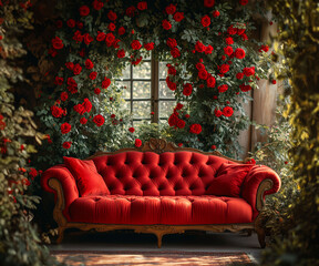 sofa in the garden of roses