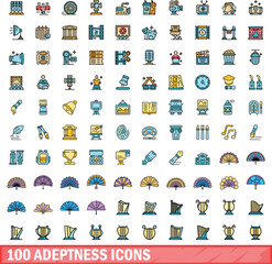 100 adeptness icons set. Color line set of adeptness vector icons thin line color flat on white