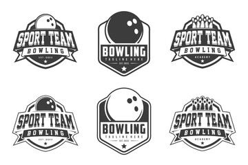 vector set of bowling badge logos, emblems set collection and design elements, monochrome style bowling logo - obrazy, fototapety, plakaty