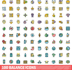 100 balance icons set. Color line set of balance vector icons thin line color flat on white