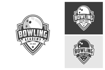 vector set of bowling badge logos, emblems set collection and design elements, monochrome style bowling logo