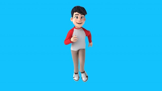Fun 3D cartoon asian kid running (with alpha channel included)