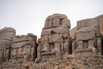 Antique ruined statues on Nemrut mountain in Turkey.