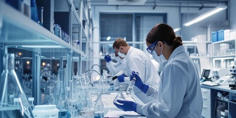 laboratory settings with scientists conducting drug research