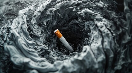A cigarette stubbed out in a dirty grey ashtray-like hole  - AI Generated Digital Art