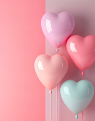 Soft pink heart balloons against a minimalistic pink backdrop.
