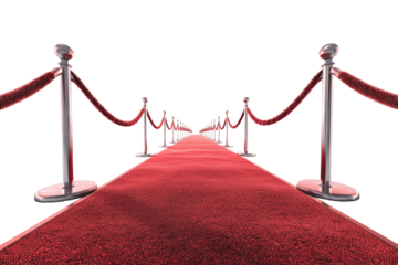 Red Carpet Hallway with red dividers and ropes for the Cinema and Fashion awards, a ceremony for celebrities isolated transparent background