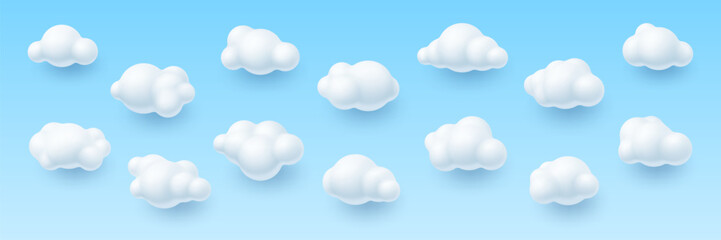 3d sky clouds, realistic vector cumulus formations three-dimensional rendering elements, enhancing visual environments in virtual worlds or computer scenes for immersive and lifelike atmospheres